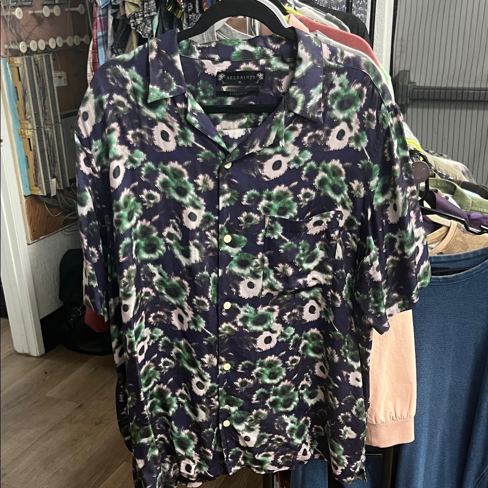 All Saints Florax Viscose SS Button Down Shirt